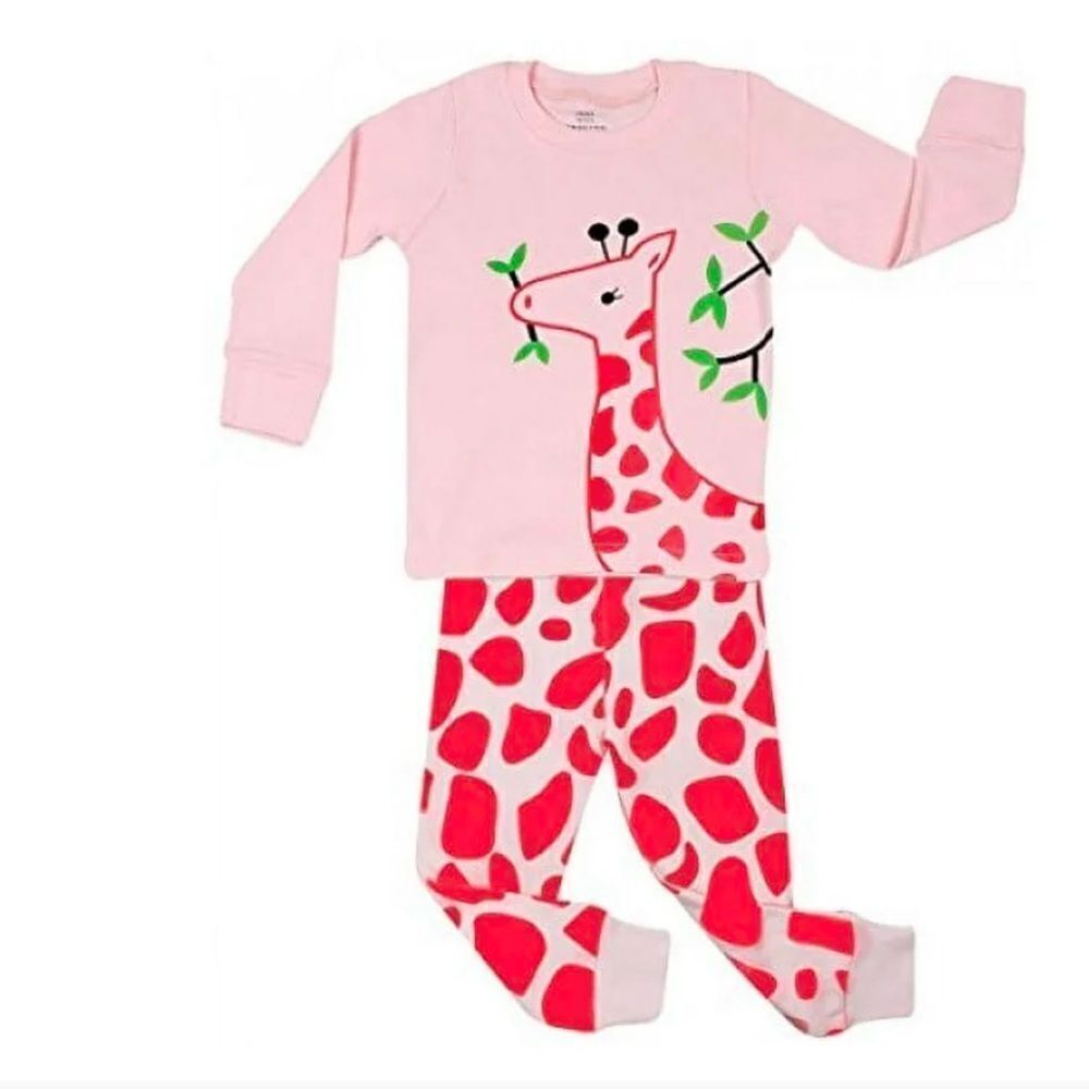 🔥Elbowel Kid's Giraffe Pajama Set, Pink, 18/24 months New